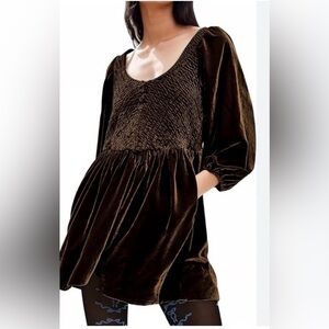 Free People Farrier Velvet Mini Dress - Brown Bear